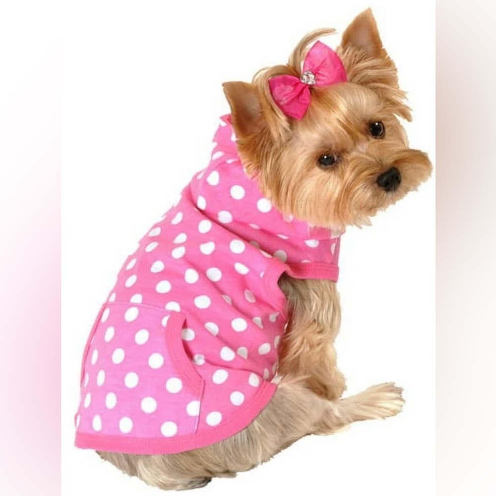 LULU Pink Polka-Dot Hoodie Dog Jacket Sz:Small NWT